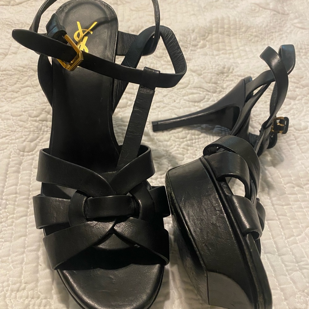Saint Laurent Black Strappy Heels - Picture 6 of 12